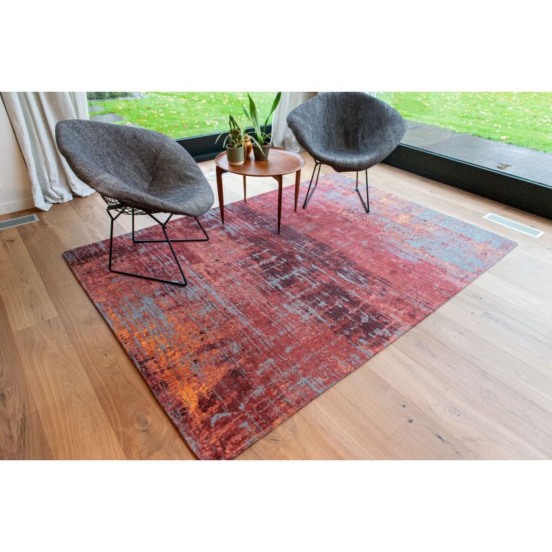 Tapis de salon tissé plat Streaks Rouge en coton et polyester