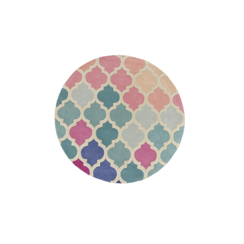 Tapis coloré Rond en pure Laine Multicolore Rosella