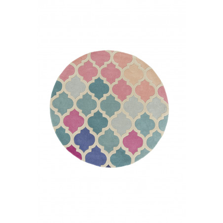 Tapis coloré Rond en pure Laine Multicolore Rosella