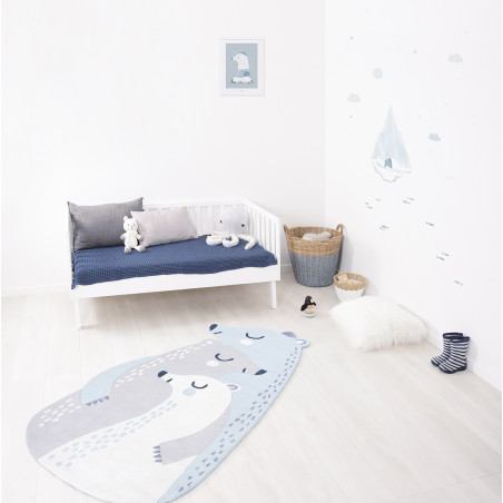 Tapis d'enfant en coton Famille Ours Bleu Tapis d'enfant en coton Famille Ours Bleu