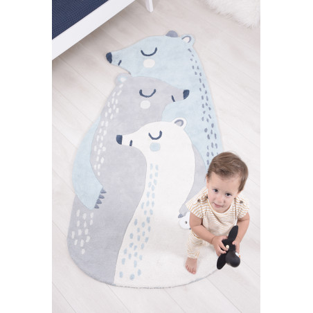 Tapis d'enfant en coton Famille Ours Bleu Tapis d'enfant en coton Famille Ours Bleu