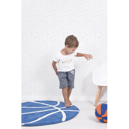 Tapis d'enfant en coton rond Basket Ball bleu Tapis d'enfant en coton rond Basket Ball bleu