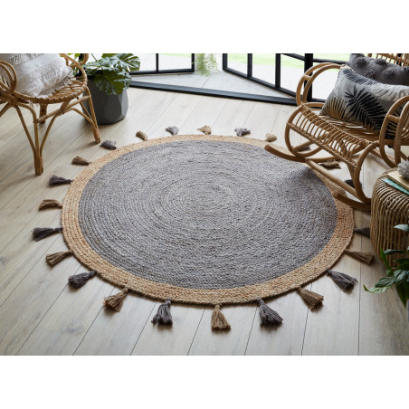 Tapis d'entrée en jute Lunara Rond Gris Tapis d'entrée en jute Lunara Rond Gris
