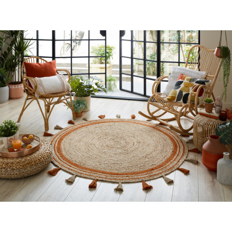 Tapis d'entrée en jute Lunara Rond Orange Tapis d'entrée en jute Lunara Rond Orange