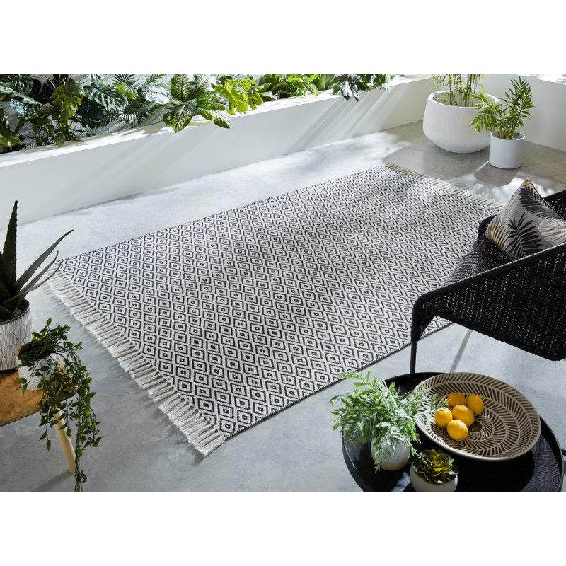 Tapis d'extérieur en coton recyclé Malmo noir - Tapis Chic