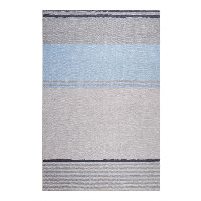 Tapis de bureau tissé en coton recyclé Camps Bay taupe et bleu