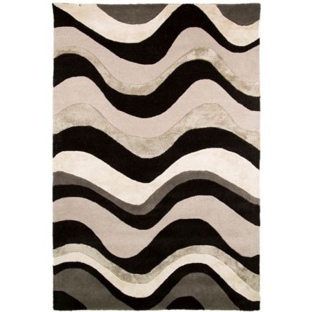 Tapis en Laine et Viscose Rectangulaire avec motifs vagues tons Gris Tapis en Laine et Viscose Rectangulaire avec motifs vagues tons Gris