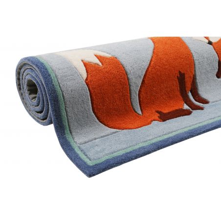 Tapis d'enfant en polyester Renards en forêt bleu Tapis d'enfant en polyester Renards en forêt bleu