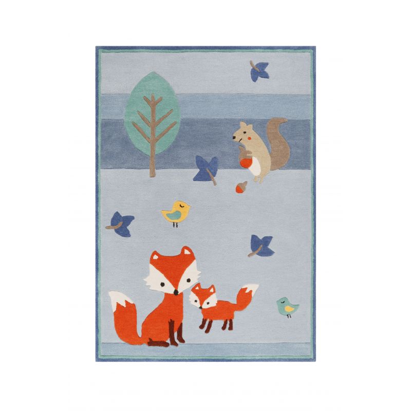 Tapis d'enfant en polyester Renards en forêt bleu