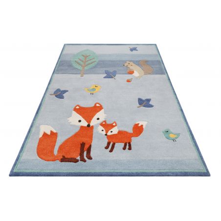 Tapis d'enfant en polyester Renards en forêt bleu Tapis d'enfant en polyester Renards en forêt bleu