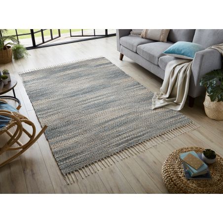 Tapis Indoor/outdoor en jute et coton Asella Kobo bleu Tapis Indoor/outdoor en jute et coton Asella Kobo bleu