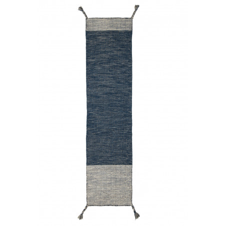 Tapis d'entrée en laine et coton bleu ivoire