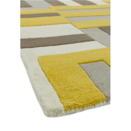 Tapis en laine tufté main écru gris taupe et jaune moutarde Lines Tapis en laine tufté main écru gris taupe et jaune moutarde Lines