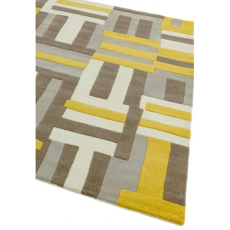 Tapis en laine tufté main écru gris taupe et jaune moutarde Lines Tapis en laine tufté main écru gris taupe et jaune moutarde Lines