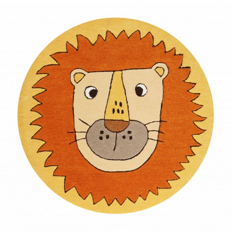 Tapis d'enfant rond en polyester Tête de lion orange et jaune - ESPRIT HOME