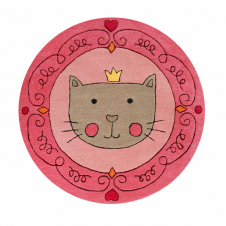 Tapis d'enfant rond en polyester Tête de chat rose et gris Tapis d'enfant rond en polyester Tête de chat rose et gris