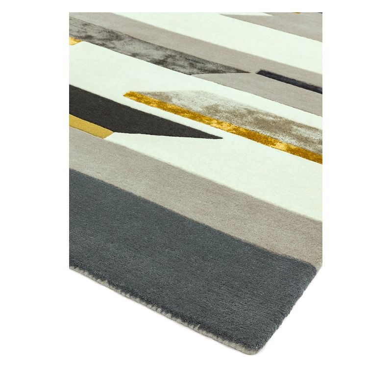 Tapis contemporain de salon en laine gris blanc et or Vendôme 