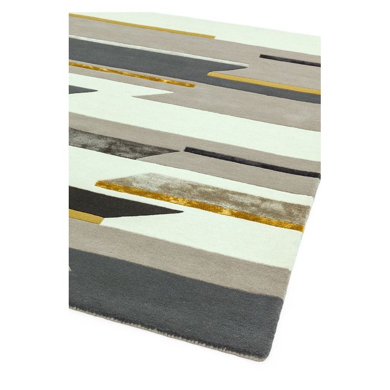 Tapis contemporain de salon en laine gris blanc et or Vendôme 