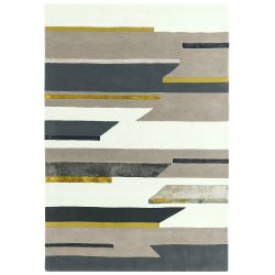 Tapis contemporain de salon en laine gris blanc et or Vendôme