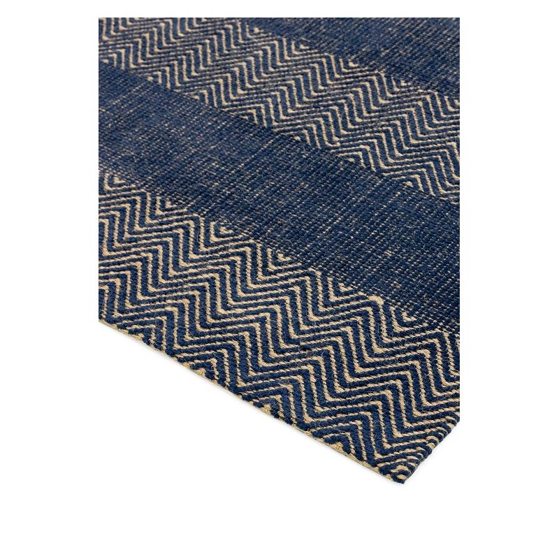 Tapis contemporain tissé main en coton et jute naturels bleu Raspail 