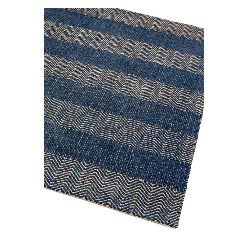 Tapis contemporain tissé main en coton et jute naturels bleu Raspail 