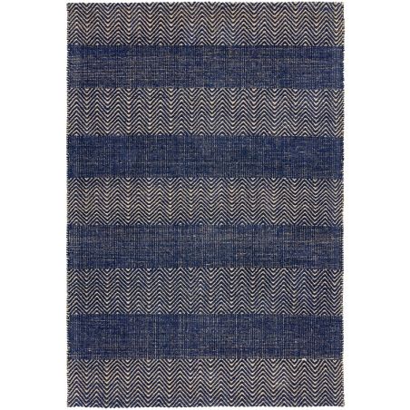 Tapis contemporain tissé main en coton et jute naturels bleu Raspail 