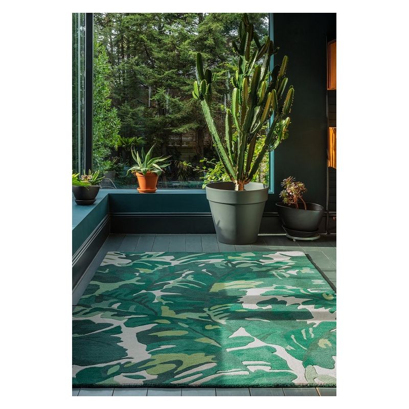 Tapis original en pure laine motif végétal jungle Amazonia