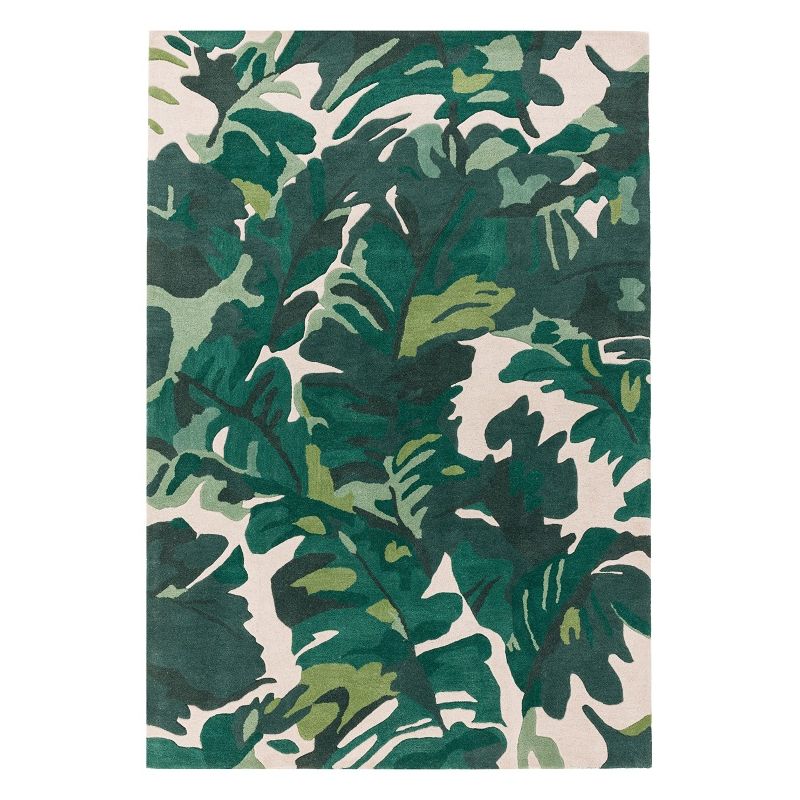 Tapis original en pure laine motif végétal jungle Amazonia