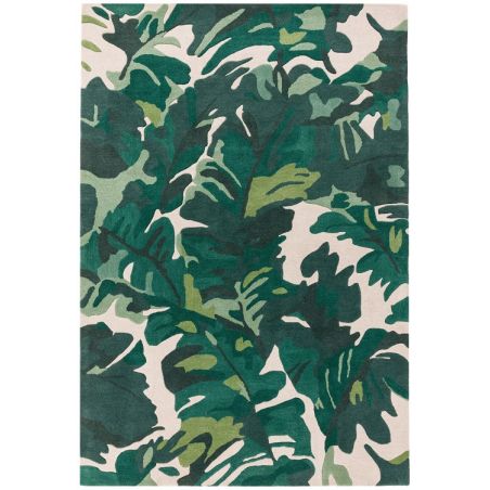 Tapis original en pure laine motif végétal jungle Amazonia