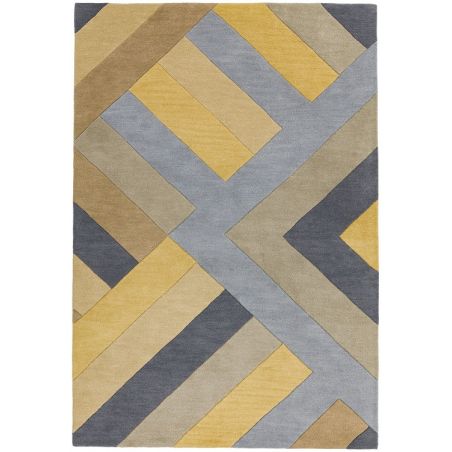 Tapis moderne à motifs géométriques 100% laine ocre et gris Montparnasse Tapis moderne à motifs géométriques 100% laine ocre et gris Montparnasse