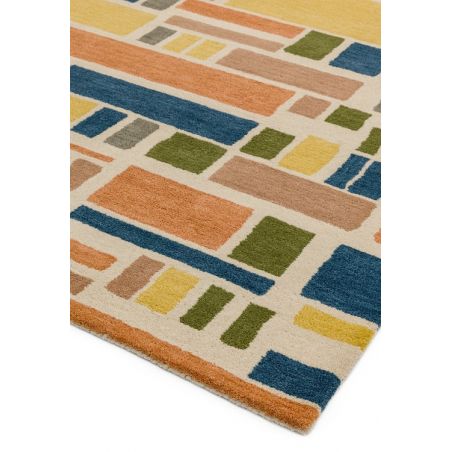 Tapis de salon contemporain pure laine tuftée main tetris bleu orange Oleniok Tapis de salon contemporain pure laine tuftée main tetris bleu orange Oleniok