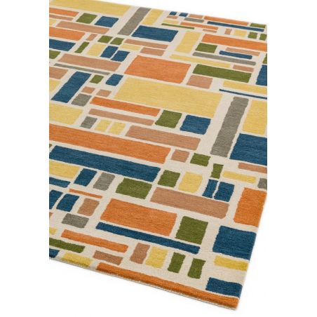 Tapis de salon contemporain pure laine tuftée main tetris bleu orange Oleniok Tapis de salon contemporain pure laine tuftée main tetris bleu orange Oleniok