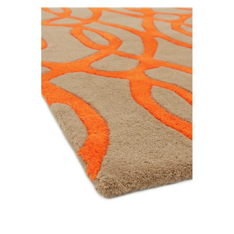 Tapis de salon moderne en laine taupe et orange  Baroco