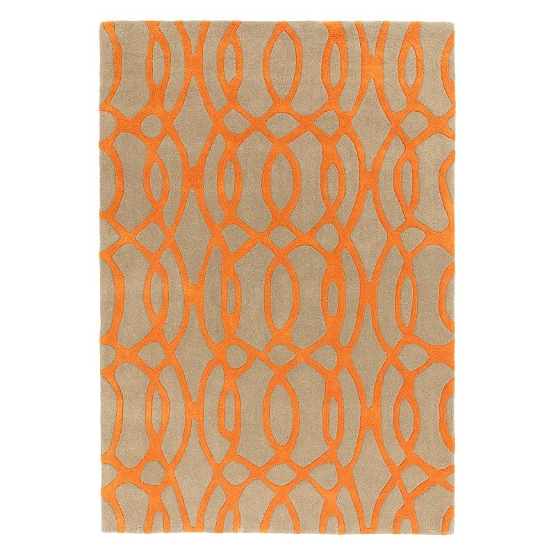 Tapis de salon moderne en laine taupe et orange  Baroco