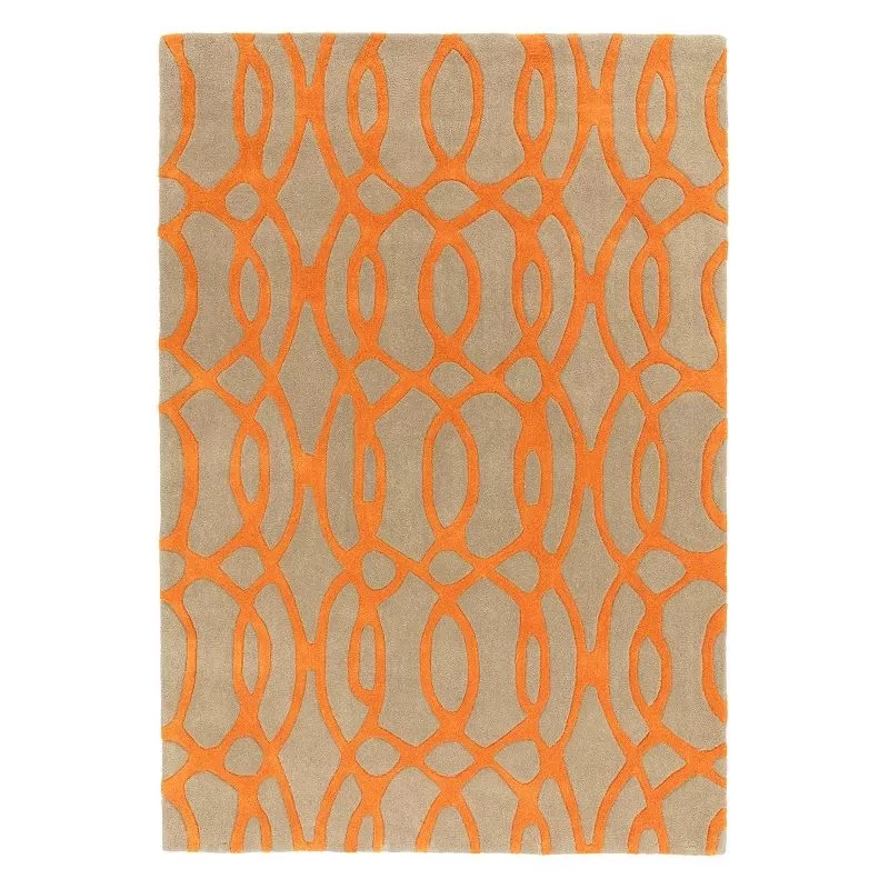 Tapis de salon moderne en laine taupe et orange  Baroco