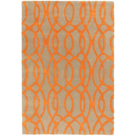 Tapis de salon moderne en laine taupe et orange  Baroco