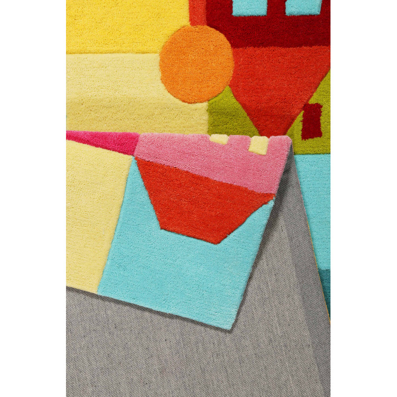 Tapis enfant à carreaux maisons colorées en polyester