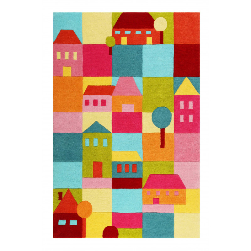 Tapis enfant tufté main en polyester Poppy Town multicolore - SMART KIDS