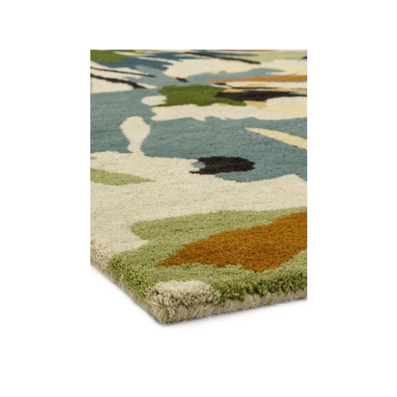 Tapis fleuri pure laine tuftée main Jardin des Fleurs vert multi
