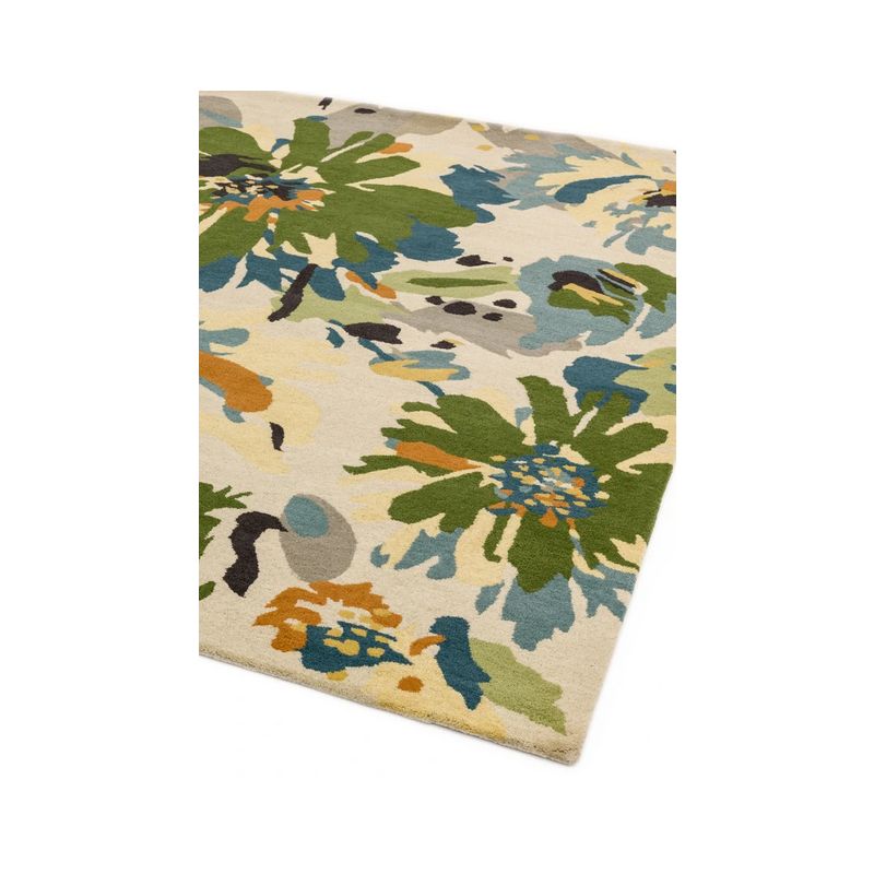 Tapis fleuri pure laine tuftée main Jardin des Fleurs vert multi