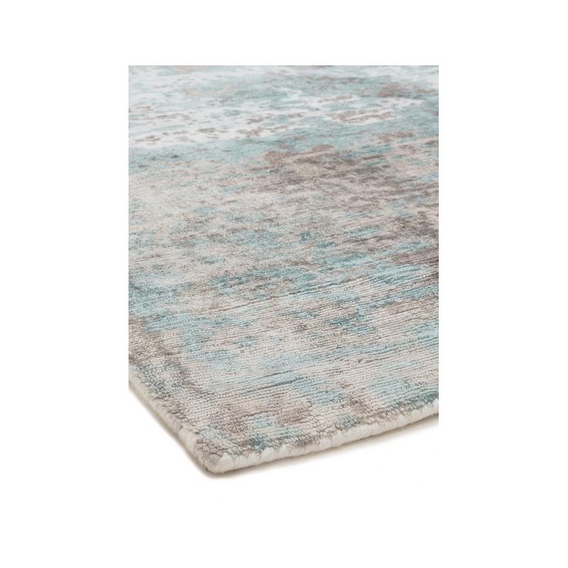 Tapis de salon moderne  viscose tissé main  Bercy azur