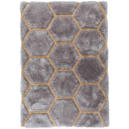 Tapis de salon shaggy épais en relief Gris / Ocre Honeycomb Tapis de salon shaggy épais en relief Gris / Ocre Honeycomb