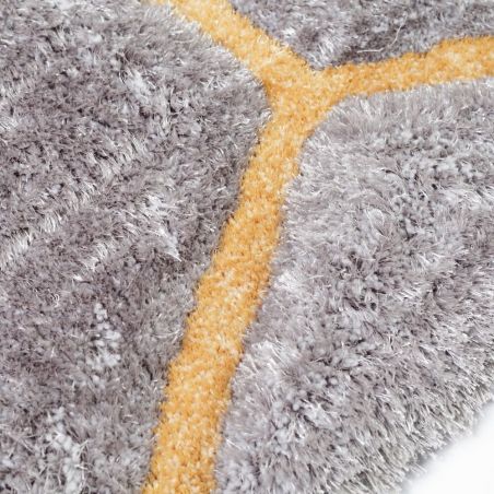 Tapis de salon shaggy épais en relief Gris / Ocre Honeycomb Tapis de salon shaggy épais en relief Gris / Ocre Honeycomb