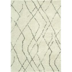 Tapis de salon design en laine et polyester Subra beige motifs géométriques gris