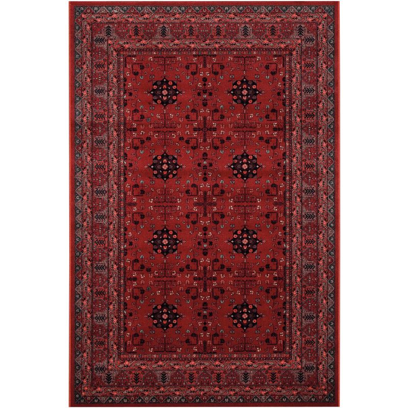 Tapis haut de gamme Orion pure laine dessins orientaux avec bordure rouge et bleu - TAPIS CHIC COLLE