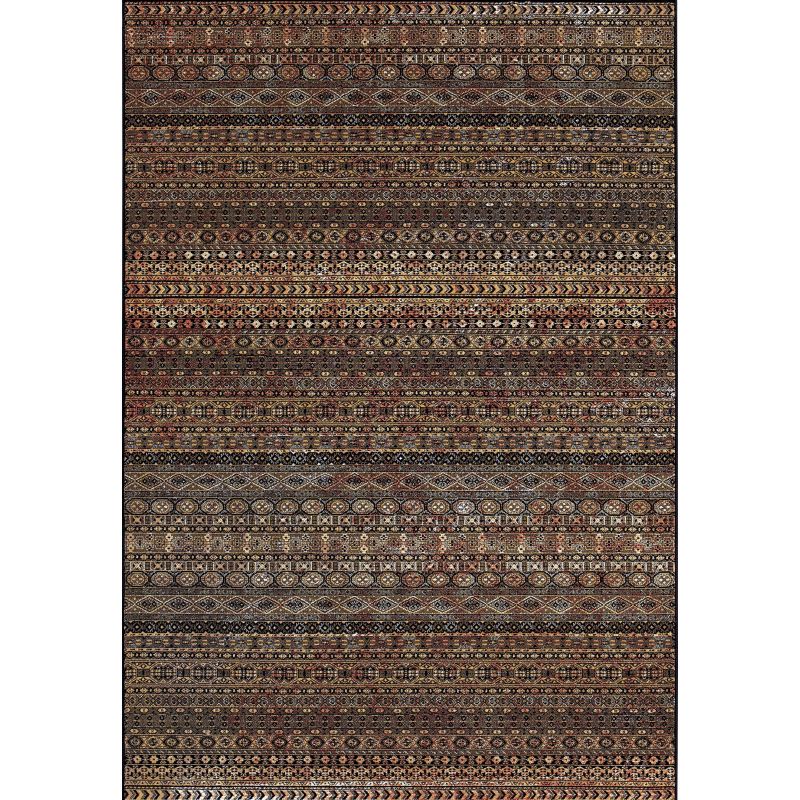 Tapis moderne de salon Leonis en laine et viscose de qualité noir, beige, marron, écru