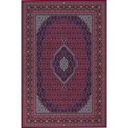 Tapis haut de gamme Mercure dessins orientaux avec bordure et médaillon central rouge et bleu
