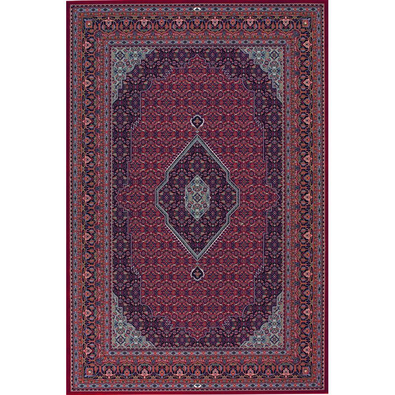 Tapis haut de gamme Mercure dessins orientaux avec bordure et médaillon central rouge et bleu - TAPI