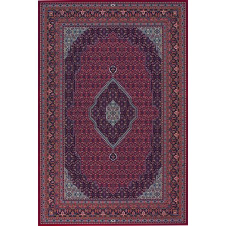 Tapis haut de gamme Mercure dessins orientaux avec bordure et médaillon central rouge et bleu