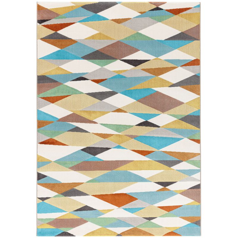 Tapis moderne Fulu polyester dessin losanges multicolore Tapis moderne Fulu polyester dessin losanges multicolore
